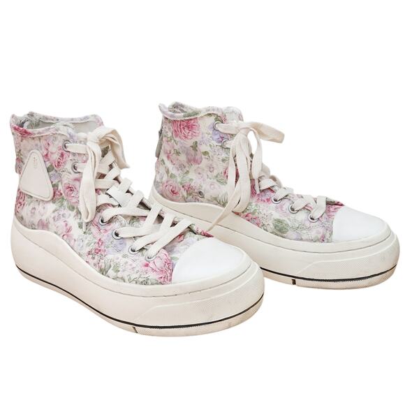 R13 Kurt high top platform floral distressed chunky edgy skater sneakers Sz 39 9 - Picture 1 of 7